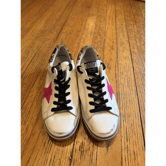 Golden Goose Hi Star Shoes Womens Size 10 White Pink Leopard Leather Italy - Picture 1 of 16